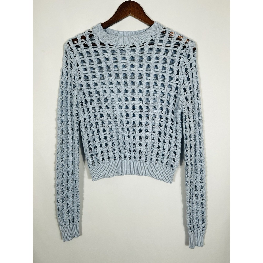 Light Blue Open Knit Crochet Overlay Top Size S Y2K Fairy Grunge Indie Art Scene